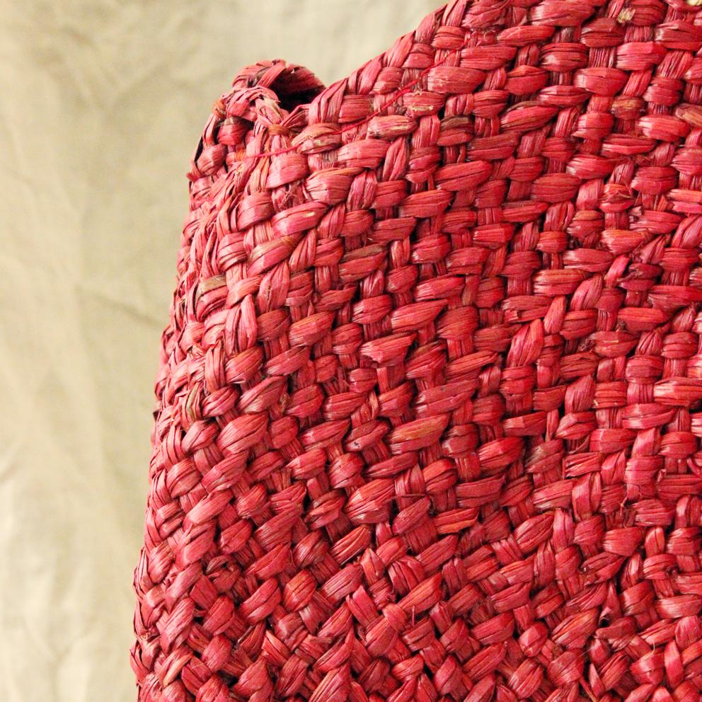 Red Luna Bag - Round Handwoven Straw Tote Bag with
