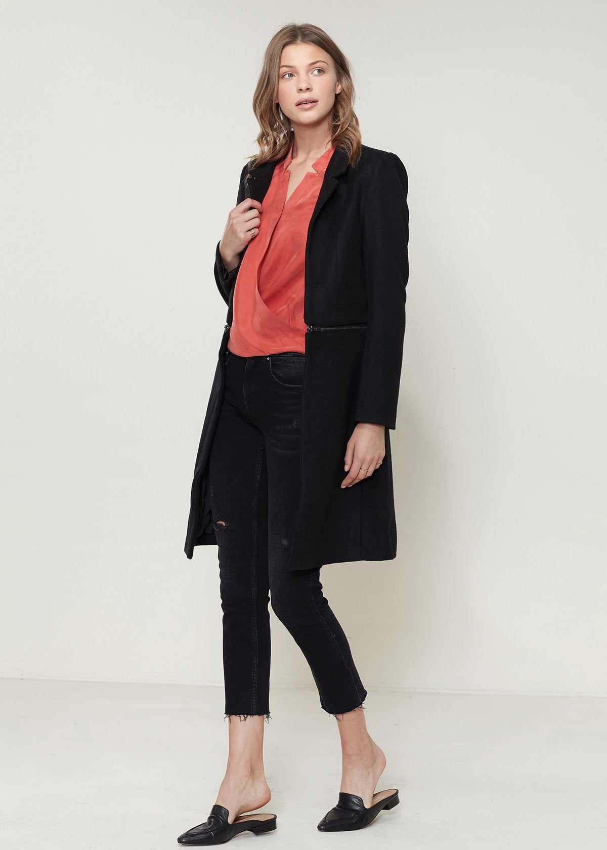 Women's Wool-blended Open Front Jacket In Black